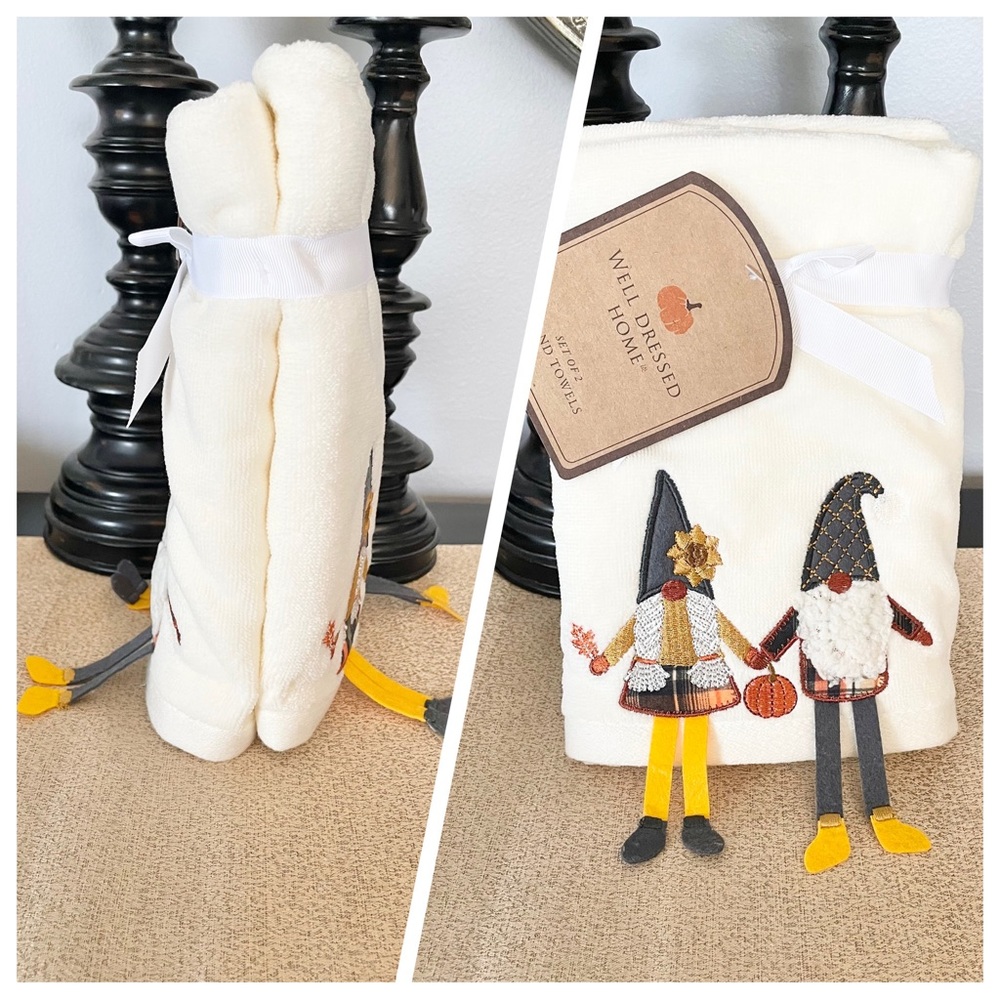 NWT SET OF 2 3D Fall Gnomes Hand Towels